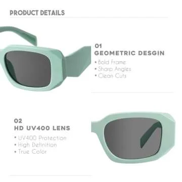 mosanana Trendy Rectangle Sunglasses for Women Men Light Green Avocado Vintage Retro Fashion Cool 90s Cute Funky Stylish Chunky Goulding