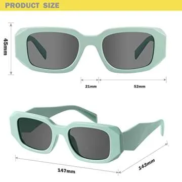 mosanana Trendy Rectangle Sunglasses for Women Men Light Green Avocado Vintage Retro Fashion Cool 90s Cute Funky Stylish Chunky Goulding