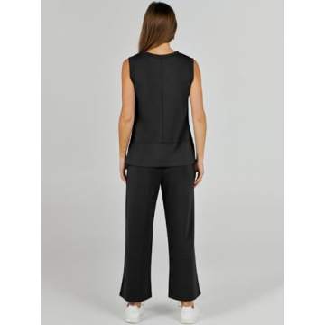 ANRABESS Women's 2 Piece Sets Summer Outfits Sleeveless Wide Leg Tracksuits Casual Sweat Sets Lounge Sweatsuits Black Large
