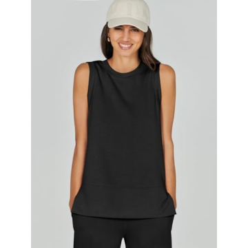 ANRABESS Women's 2 Piece Sets Summer Outfits Sleeveless Wide Leg Tracksuits Casual Sweat Sets Lounge Sweatsuits Black Large