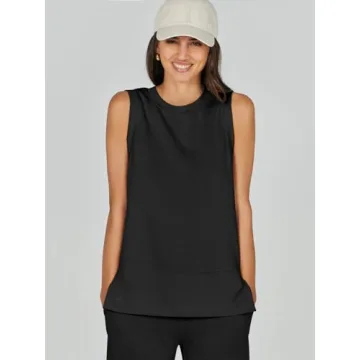 ANRABESS Women's 2 Piece Sets Summer Outfits Sleeveless Wide Leg Tracksuits Casual Sweat Sets Lounge Sweatsuits Black Large