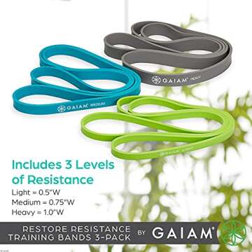 Gaiam Restore Resistance Pull Up Bands 3 Pack for Strength