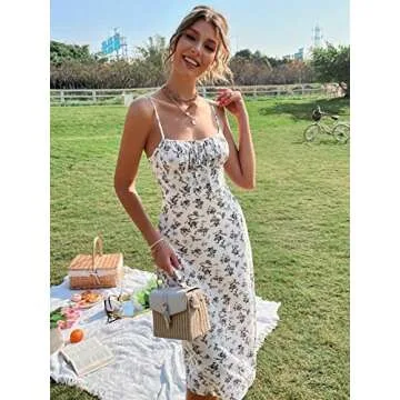 Floerns Women's Summer Split Thigh Spaghetti Strap Cami Midi Floral Dress A White Multi XS