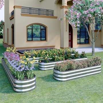 KFN 2pcs Galvanized Raised Garden Bed,Raised Garden Bed Kit-Oval Metal Flower Box,Large Planter Vegetable Box Outdoor,Planting for Vegetables,Flower,Herb,8FT,0.7mm