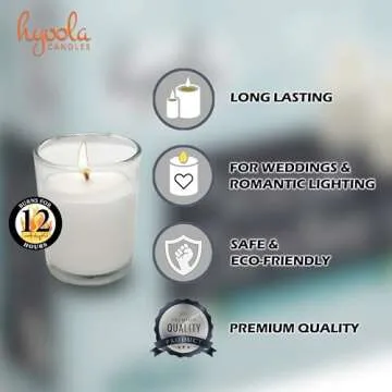 Hyoola White Votive Candles in Glass - Pack of 48 Votive Candle - 12 Hour Burn Time - Unscented Votive Candles - European Made Glass Votives