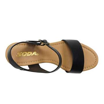 Soda CHIVAS ~ Women's Bold Buckles Studded Wedge Sandal (BLACK PU, us_footwear_size_system, adult, women, numeric, medium, numeric_7_point_5)
