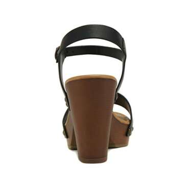 Soda CHIVAS ~ Women's Bold Buckles Studded Wedge Sandal (BLACK PU, us_footwear_size_system, adult, women, numeric, medium, numeric_7_point_5)