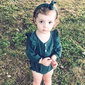 Toddler Baby Boys Girls Solid Green Jumpsuits Fall Winter Long Sleeve Romper Cotton Linen One-Piece Baby Clothes Girl 6-12 Months