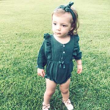 Toddler Baby Boys Girls Solid Green Jumpsuits Fall Winter Long Sleeve Romper Cotton Linen One-Piece Baby Clothes Girl 6-12 Months