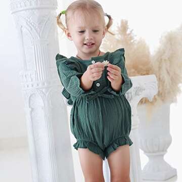 Toddler Baby Boys Girls Solid Green Jumpsuits Fall Winter Long Sleeve Romper Cotton Linen One-Piece Baby Clothes Girl 6-12 Months
