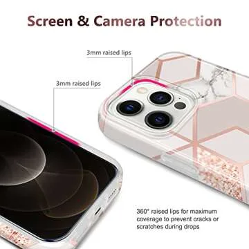 JAHOLAN Compatible with iPhone 13 Pro Case Bling Glitter Sparkle Marble Design Clear TPU Bumper Shockproof Soft Silicone Cover Phone Case for iPhone 13 Pro 6.1 inch 2021 Rose Gold