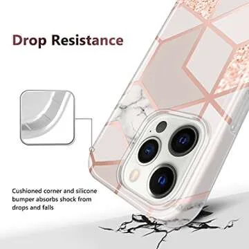 JAHOLAN Compatible with iPhone 13 Pro Case Bling Glitter Sparkle Marble Design Clear TPU Bumper Shockproof Soft Silicone Cover Phone Case for iPhone 13 Pro 6.1 inch 2021 Rose Gold