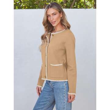 LILLUSORY Womens Cardigan Sweater Fall Outfits Clothes Fashion Trendy 2024 Jacket Blazer Lady Outerwear Button Down Lightweight Coat Khaki S