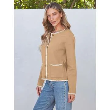 LILLUSORY Womens Cardigan Sweater Fall Outfits Clothes Fashion Trendy 2024 Jacket Blazer Lady Outerwear Button Down Lightweight Coat Khaki S