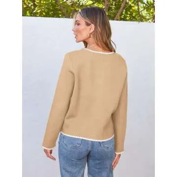 LILLUSORY Womens Cardigan Sweater Fall Outfits Clothes Fashion Trendy 2024 Jacket Blazer Lady Outerwear Button Down Lightweight Coat Khaki S