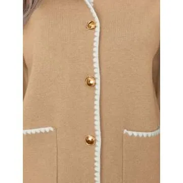 LILLUSORY Womens Cardigan Sweater Fall Outfits Clothes Fashion Trendy 2024 Jacket Blazer Lady Outerwear Button Down Lightweight Coat Khaki S