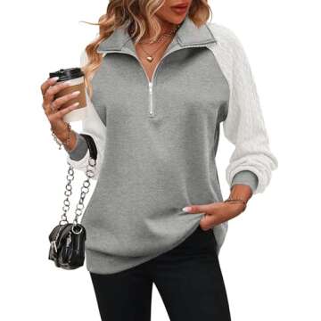 Zeagoo Women's Lightweight Sweatshirt Fleece Half Zip Pullover Casual Cable Knit Sleeve Sweatshirts ...