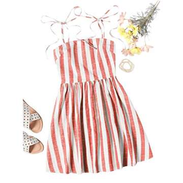 Floerns Women's Summer Striped Spaghetti Strap Fit and Flare Mini Dress Red XS