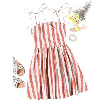 Floerns Women's Summer Striped Spaghetti Strap Fit and Flare Mini Dress Red XS