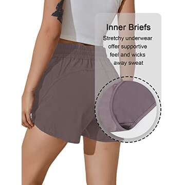 BMJL Women's Running Shorts High Waisted Sporty Workout Shorts Quick Dry Athletic Shorts with Pockets(L,Coffee)