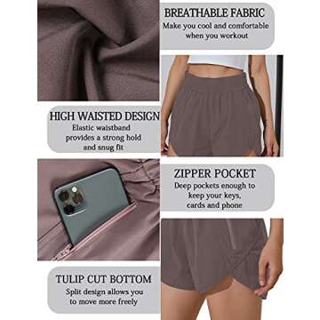 BMJL Women's Running Shorts High Waisted Sporty Workout Shorts Quick Dry Athletic Shorts with Pockets(L,Coffee)