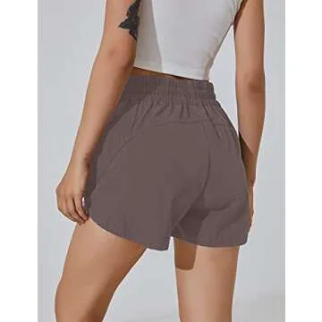 BMJL Women's Running Shorts High Waisted Sporty Workout Shorts Quick Dry Athletic Shorts with Pockets(L,Coffee)