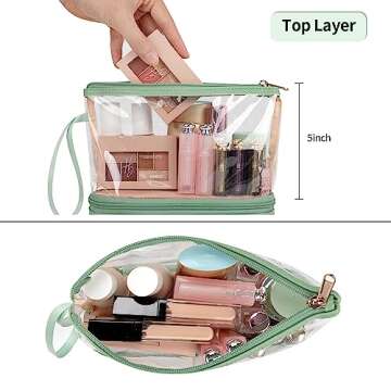 Ethereal Clear Makeup Bag, Green Makeup Bag for Purse Travel Makeup Bag for Women TSA Approved Cosmetic Bag Waterproof Small Toiletry Bag