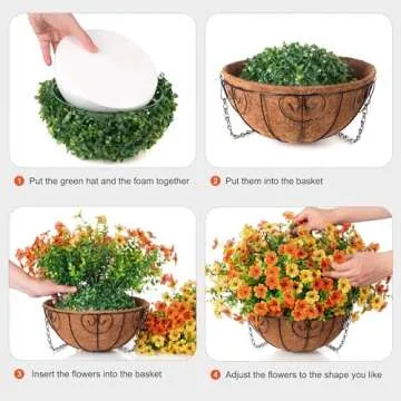 HyeFlora Faux Hanging Flower Basket for Year-Round Decor