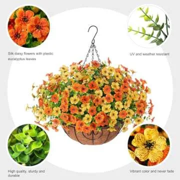 HyeFlora Faux Hanging Flower Basket for Year-Round Decor