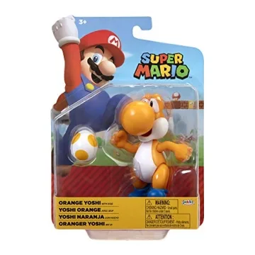 Super Mario Action Figure 4 Inch Orange Yoshi Collectible Toy with Egg Accessory
