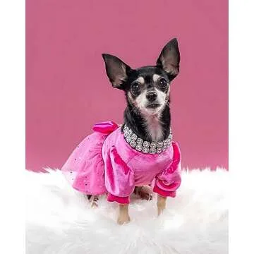 Fitwarm Fancy Dog Tulle Dress, Dog Winter Clothes for Small Dogs Girl, Female Pet Birthday Outfit, Lightweight Velvet, Pink, XS