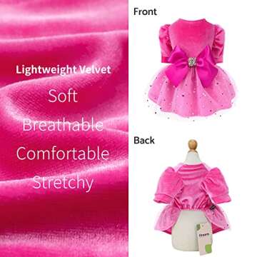 Fitwarm Fancy Dog Tulle Dress, Dog Winter Clothes for Small Dogs Girl, Female Pet Birthday Outfit, Lightweight Velvet, Pink, XS