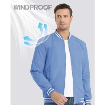 Boladeci Blue Bomber Jacket Mens Light Jackets for Men Lightweight Chaqueta para Hombre Casual Summer Spring Jackets for Men Windbreaker Track Jackets