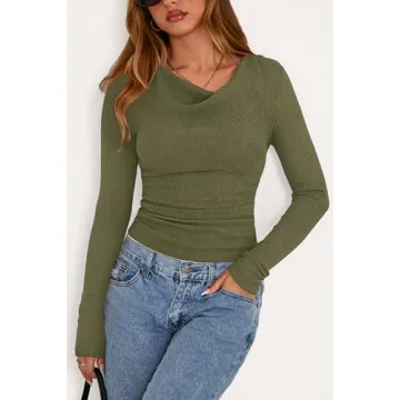 PRETTYGARDEN Women's Long Sleeve Ribbed Knit Cowl Neck Top
