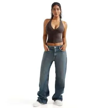 OMKAGI Womens Tank Tops Sexy Halter V Neck Going Out Tops Sleeveless Y2K Crop Top(S,293-Chocolate)