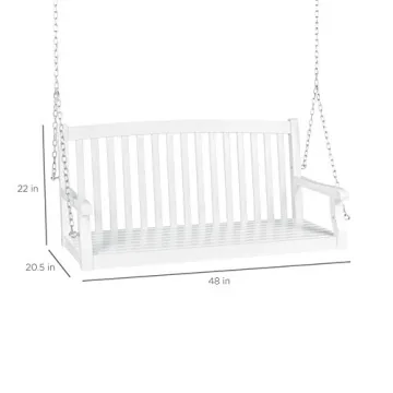 Best Choice Products 48in Wood Porch Swing Outdoor Patio Hanging Bench Chair Furniture for Deck, Garden, Yard w/Mounting Chains, Curved Back Design, 500lb Weight Capacity - White