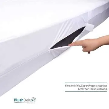 PlushDeluxe King Size Premium Mattress Encasement - Zippered Waterproof, Bedbug Proof Design, 6-Sided Protection - Hypoallergenic Cotton Terry Fabric 12-15" Depth