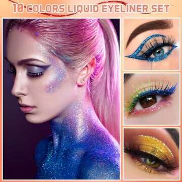 Colorful Liquid Eyeliner Set, 10 Colors Metallic Shimmer Glitter Eyeshadow, Long Lasting Waterproof Sparkling Eyeliner Eye Shadow