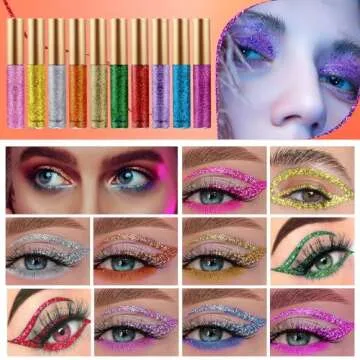 Colorful Liquid Eyeliner Set, 10 Colors Metallic Shimmer Glitter Eyeshadow, Long Lasting Waterproof Sparkling Eyeliner Eye Shadow