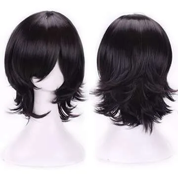 AneShe Men's Short Layered Hair Anime Cosplay Wig Party Wig (Black)