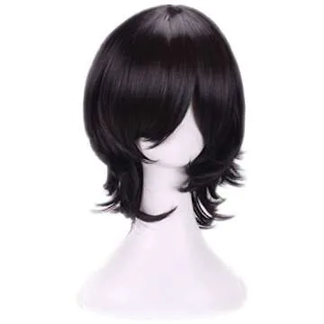 AneShe Men's Short Layered Hair Anime Cosplay Wig Party Wig (Black)