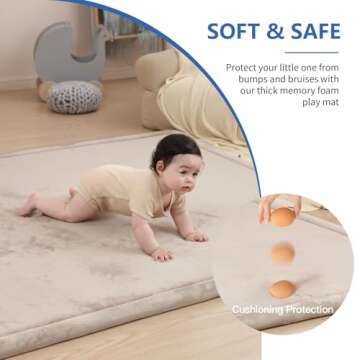 Baby Play Mat for Floor,1.3" Thick Memory foam Tummy Time Mat,Soft Coral Velvet Nursery Rug,Extra Large Non Slip Crawling Mat for Toddlers,Infants,kids,Yoga Mat,Tatami Mat for Living Room(Beige)