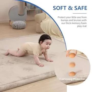 Baby Play Mat for Floor,1.3" Thick Memory foam Tummy Time Mat,Soft Coral Velvet Nursery Rug,Extra Large Non Slip Crawling Mat for Toddlers,Infants,kids,Yoga Mat,Tatami Mat for Living Room(Beige)