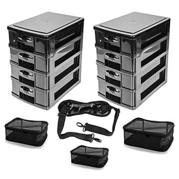 SHANY Makeup Artist Soft Rolling Trolley Cosmetic Case Makeup Travel Bag With Makeup Organizer Drawer Bins, Makeup Mesh Bag Organizers - Jet Black