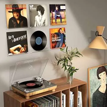 FEMELI Vinyl Record Shelf Wall Mount - 6 Pack 12-inch Clear Acrylic Album Record Holder Display Rack - Art for The Collector