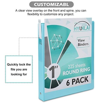 HYUNLAI 1 Inch 3 Ring Binder Set, Pack of 6 - Durable & Customizable