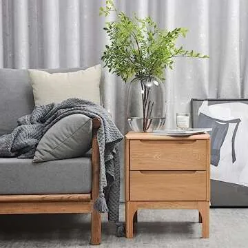 Cttasty Solid Wood Nightstand, 2-Drawer Bedside Tables, Mid Century Modern Nightstand with Classic Design, Oak Nightstand, Easy Assembly, 16.54" W x 15.75" D x 19.69" H (Natural)