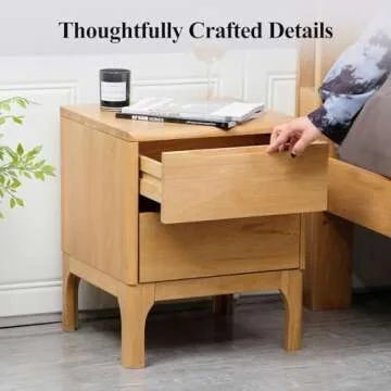 Cttasty Solid Wood Nightstand, 2-Drawer Bedside Tables, Mid Century Modern Nightstand with Classic Design, Oak Nightstand, Easy Assembly, 16.54" W x 15.75" D x 19.69" H (Natural)