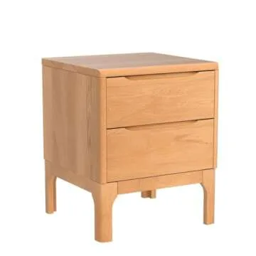 Cttasty Solid Wood Nightstand, 2-Drawer Bedside Tables, Mid Century Modern Nightstand with Classic Design, Oak Nightstand, Easy Assembly, 16.54" W x 15.75" D x 19.69" H (Natural)