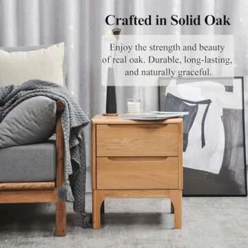 Cttasty Solid Wood Nightstand, 2-Drawer Bedside Tables, Mid Century Modern Nightstand with Classic Design, Oak Nightstand, Easy Assembly, 16.54" W x 15.75" D x 19.69" H (Natural)